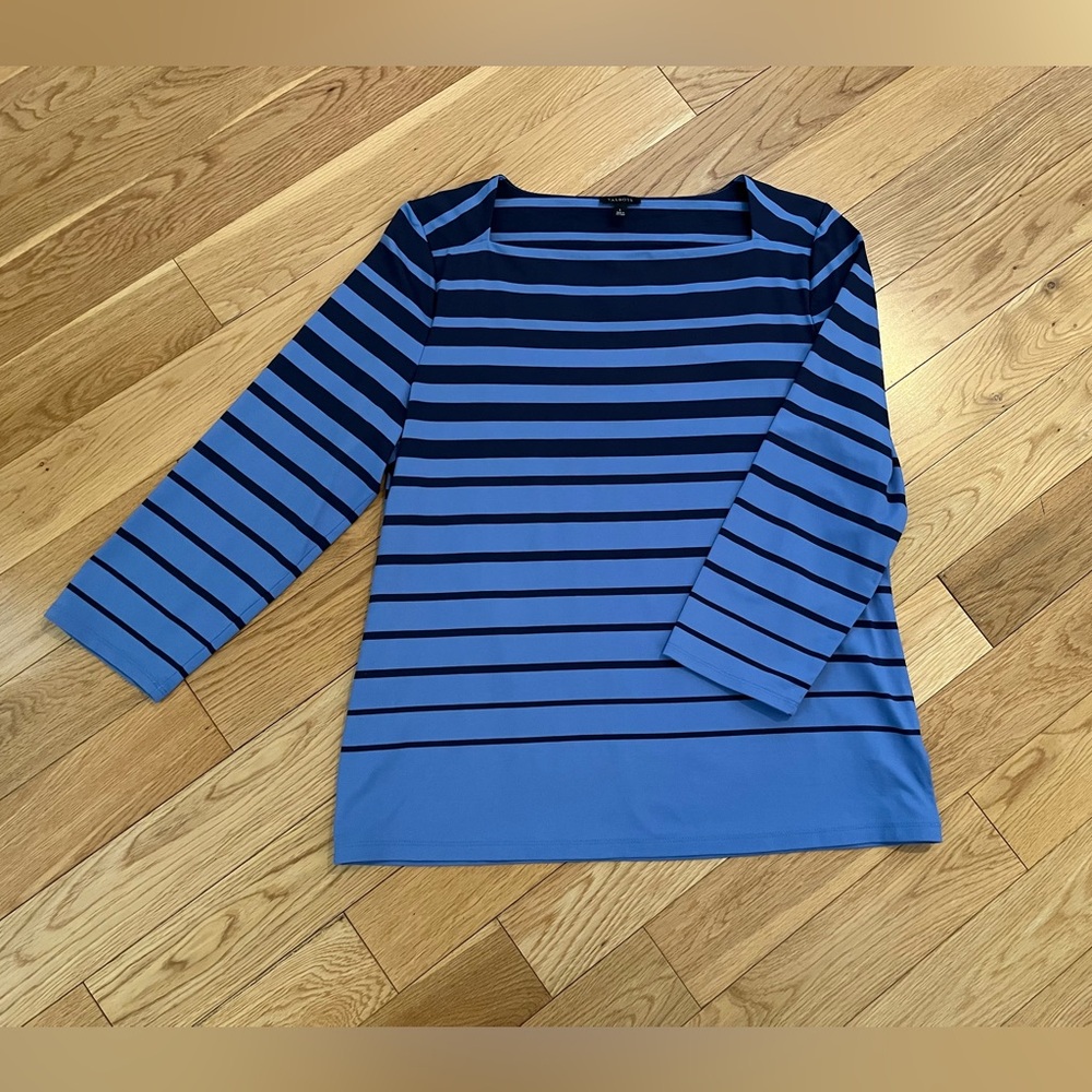 Talbots blue striped 3/4 sleeve women’s top size large